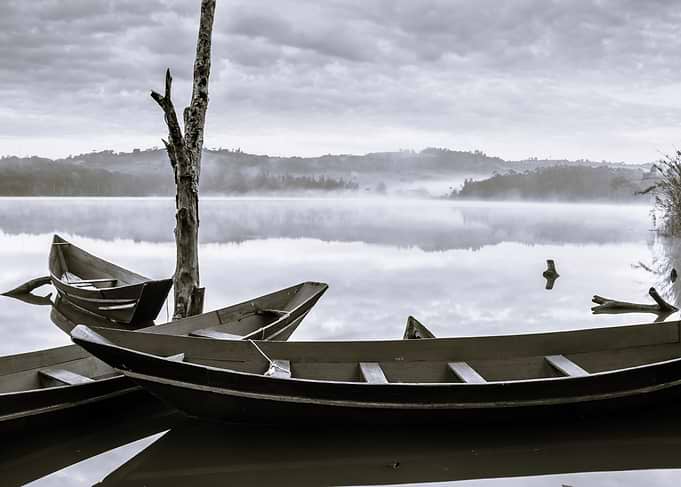 Sunrise on Lake with boats