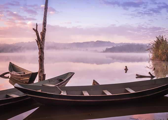 Sunrise on Lake with boats
