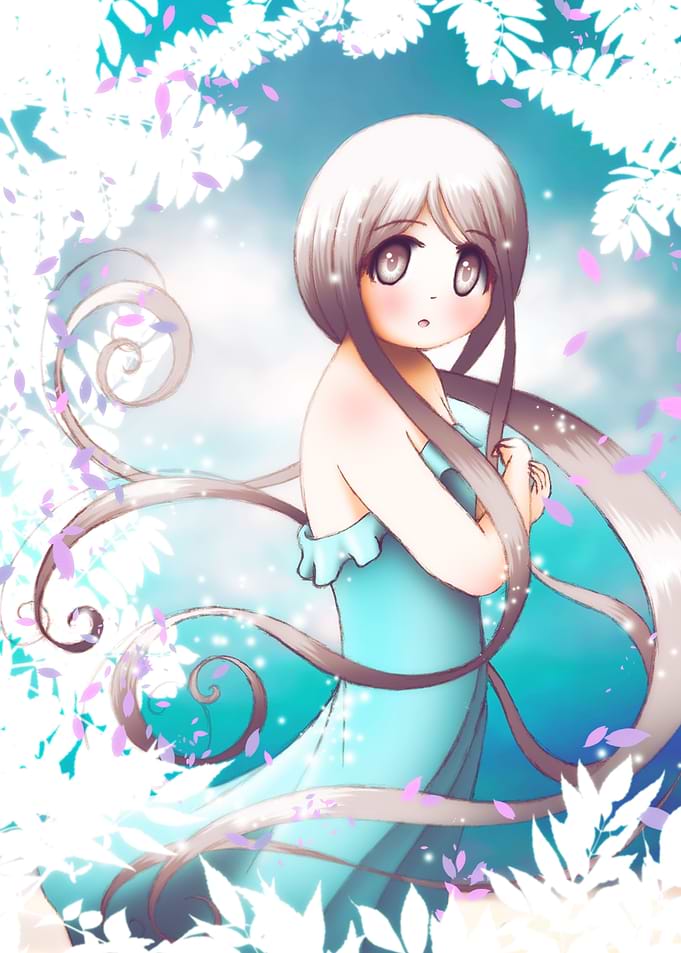 Long Hair Girl Blue Dress