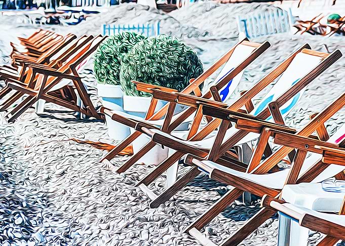 Deckchairs on a beach