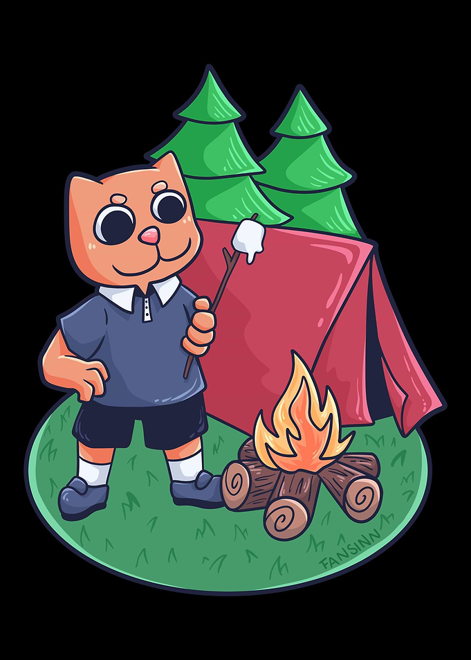 Cat camping campfire tent