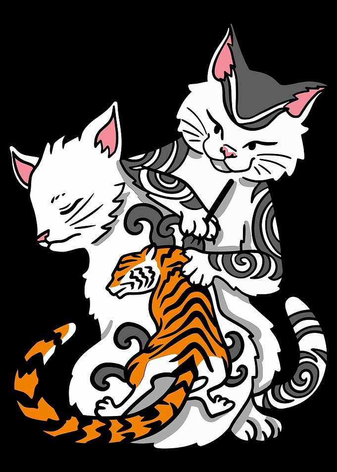 Cat inking Tiger on Cat Ir