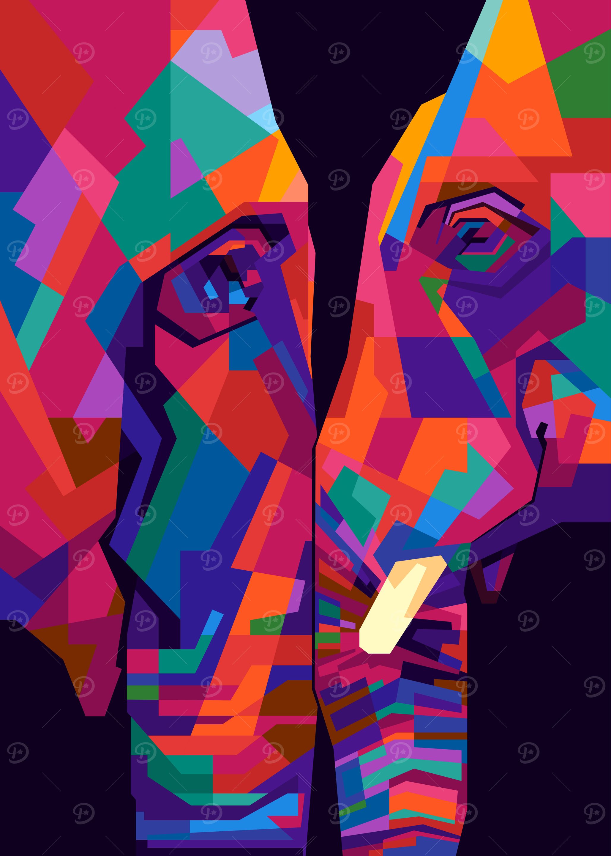 Colorful two Elephants art