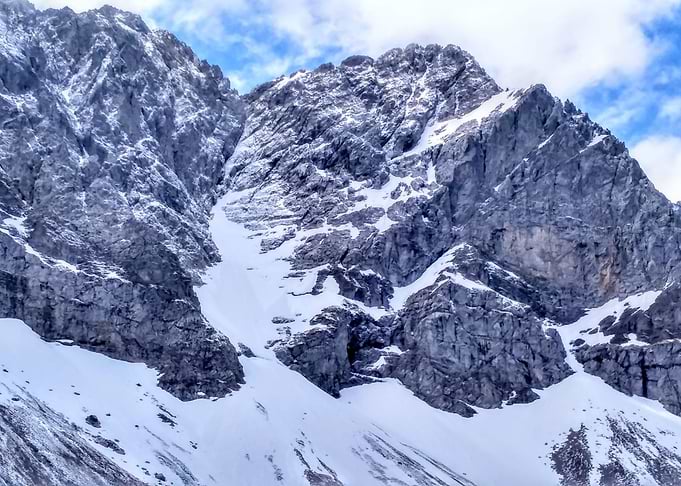 Mountain hiking with snow