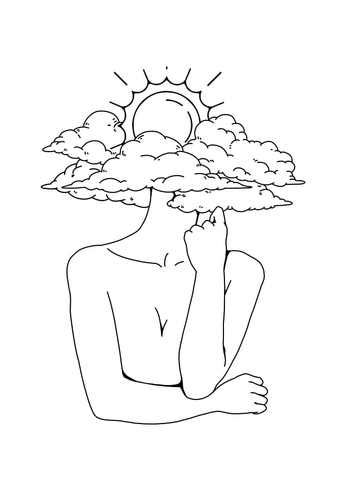Clouds over head woman