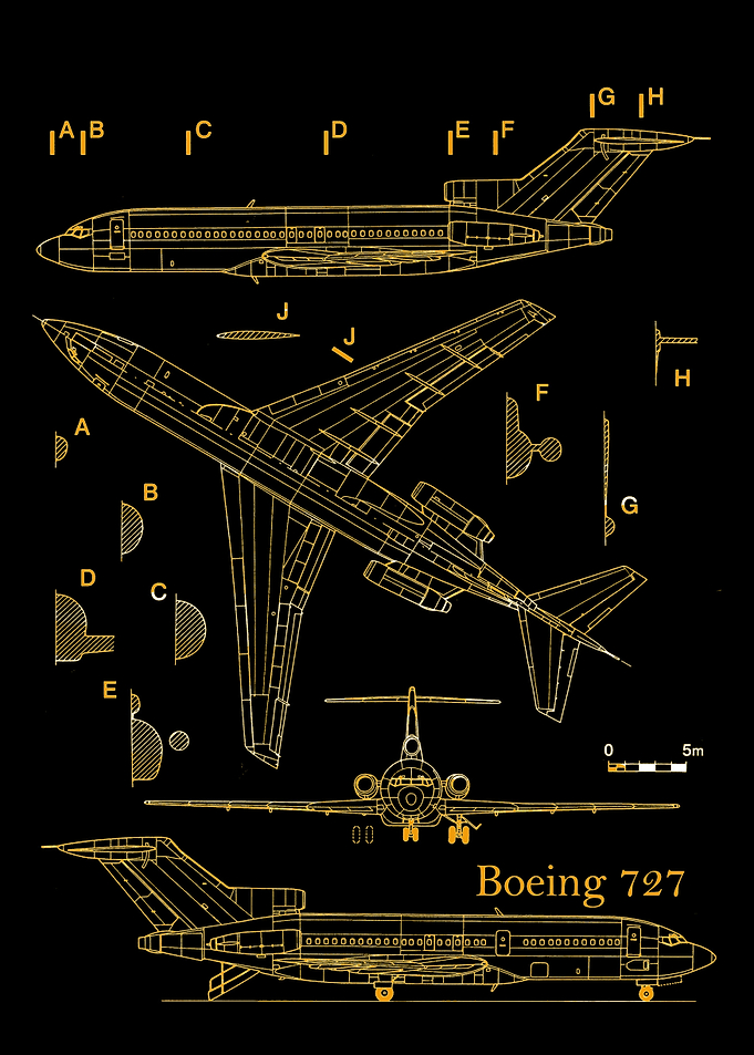 Boeing 727 Blueprint gold
