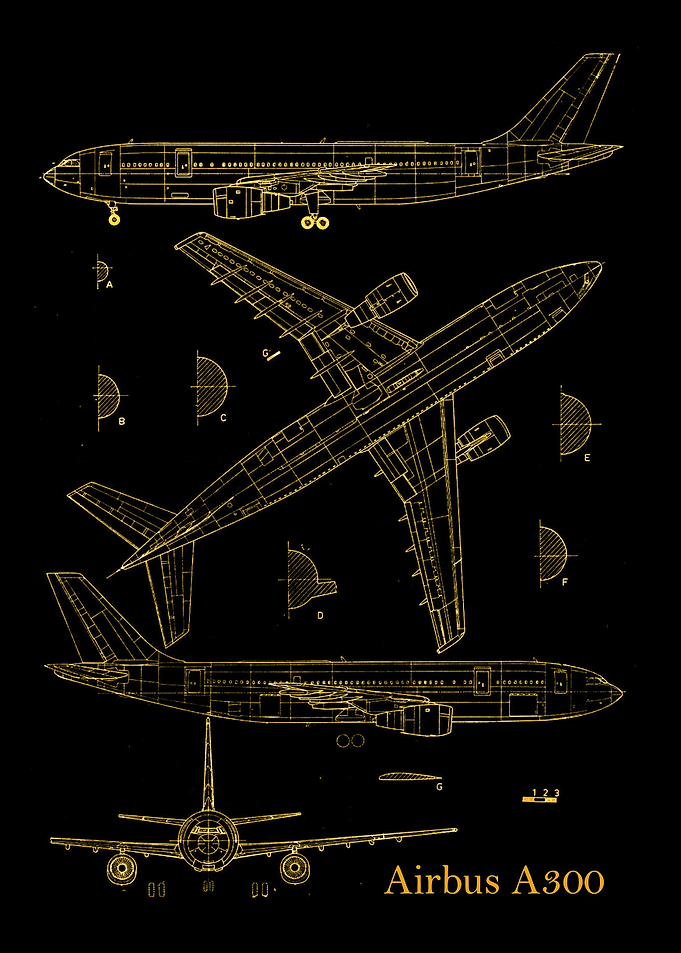 Airbus A300 Blueprint gold