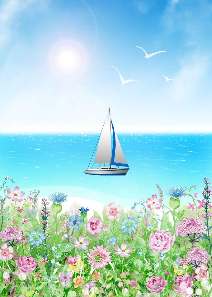 Sea Beach with Flowers