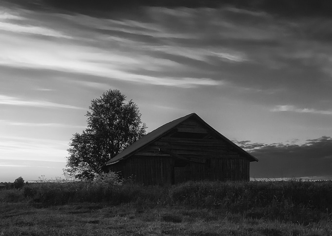 Old Barn House In Sunset