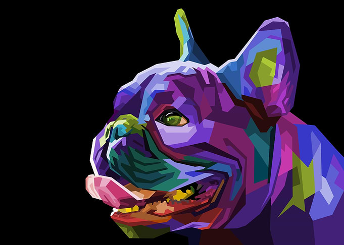 colorful pug head dog