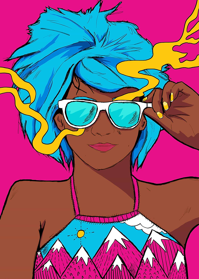 The blue haired girl