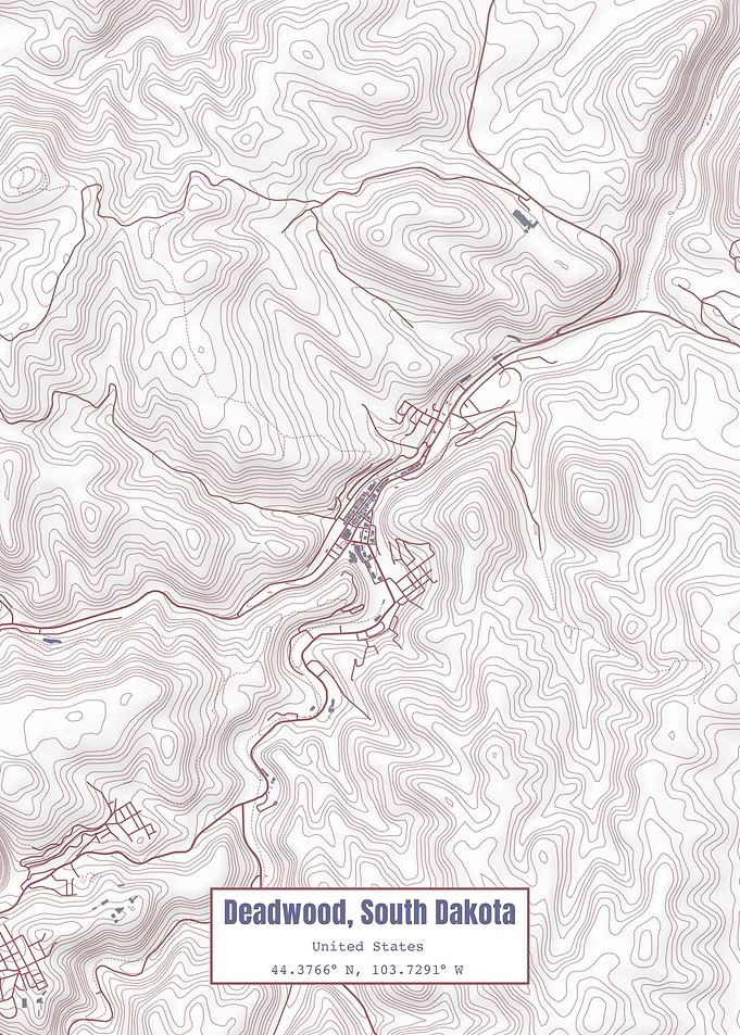 Deadwood SD Map USA Flag