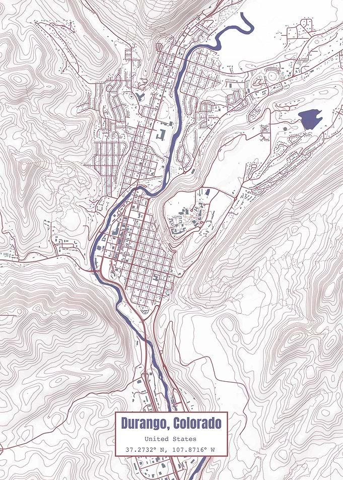 Durango CO Map USA Flag