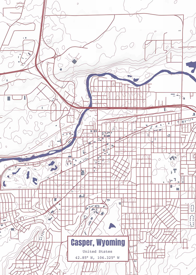 Casper WY Map USA Flag