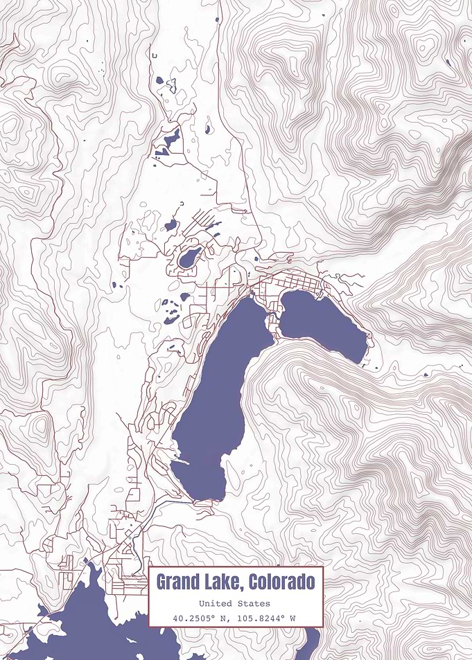 Grand Lake CO Map USA Flag