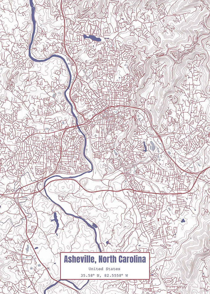 Asheville NC Map USA Flag