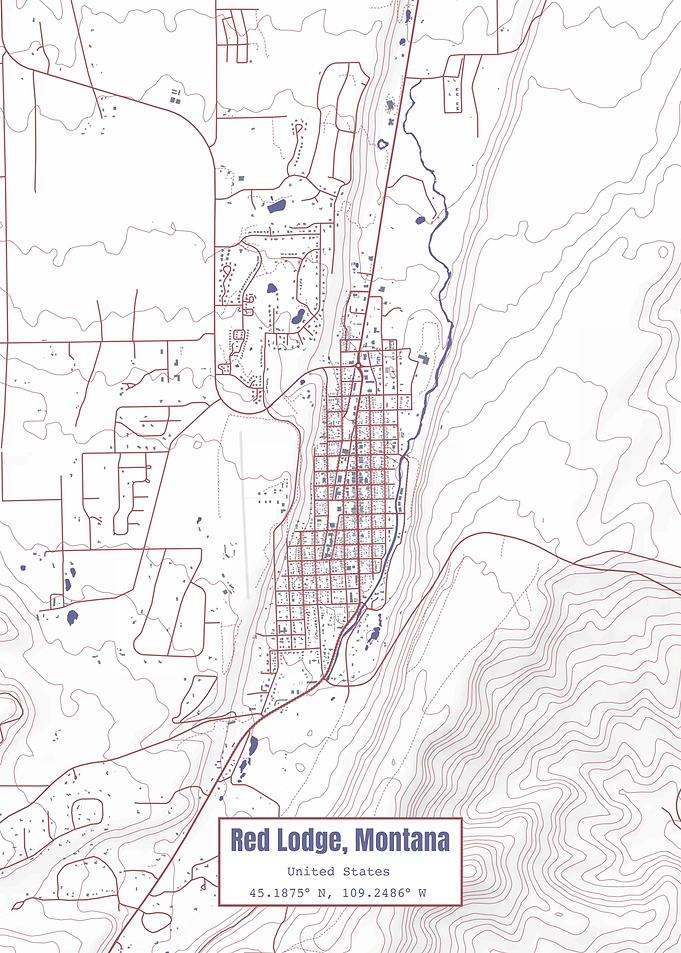 Red Lodge MT Map USA Flag