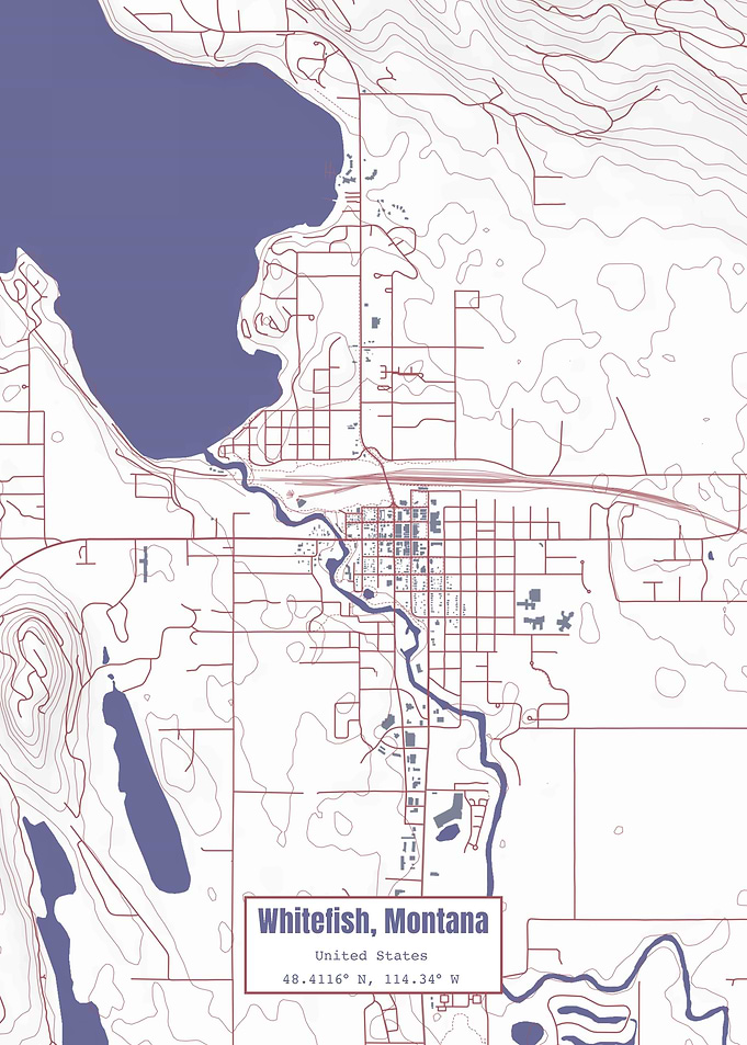 Whitefish MT Map USA Flag