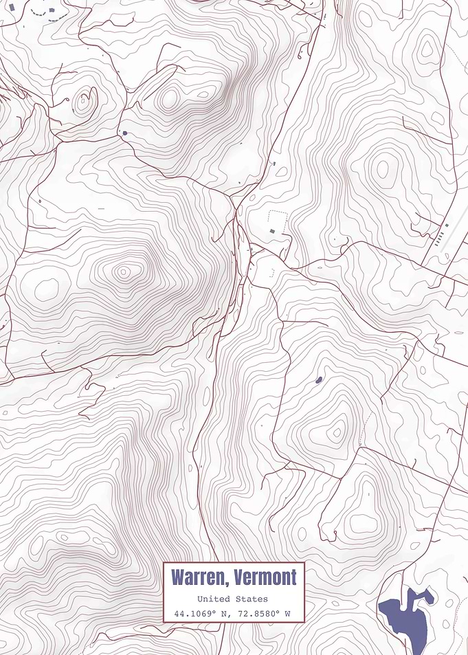 Warren VT Map USA Flag