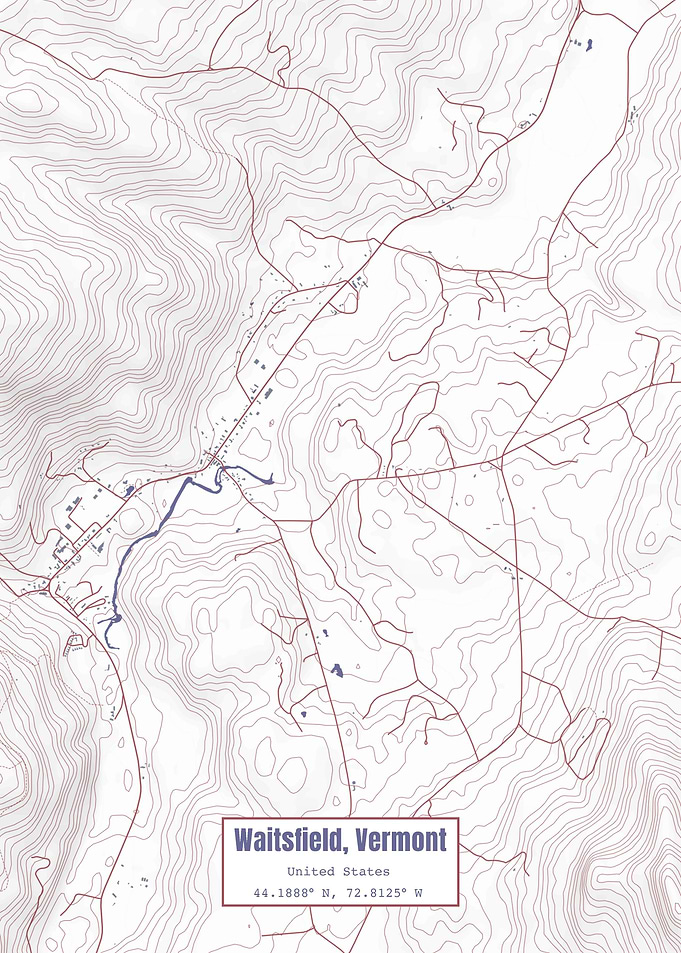 Waitsfield VT Map USA Flag