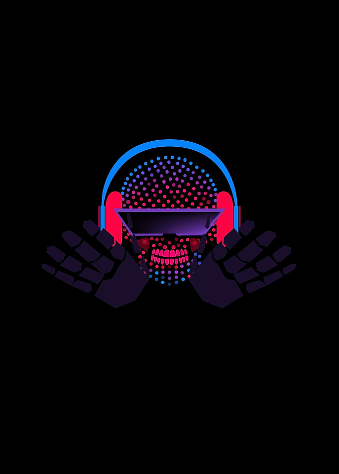 Skull icons robot DJ with