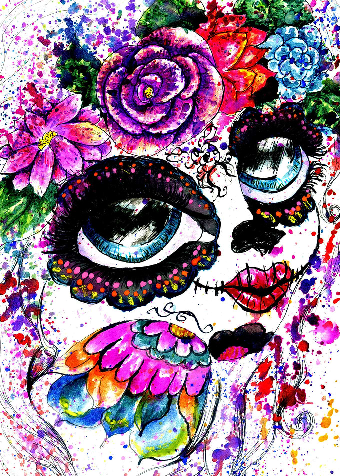 Skull girl with flowers