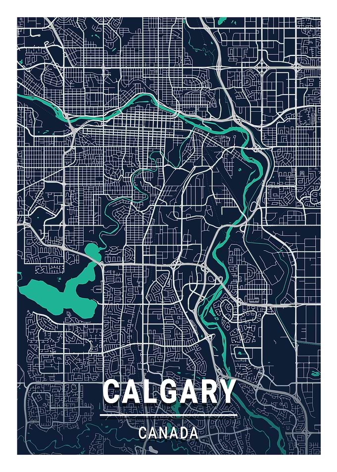 Calgary Blue Dark City Map