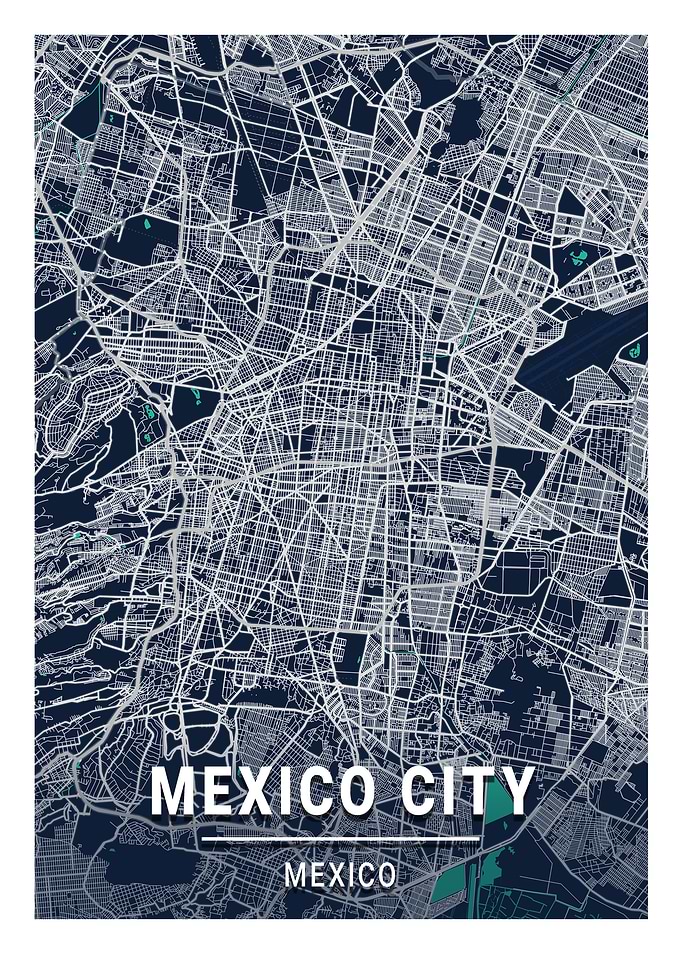 Mexico City Blue Dark Map
