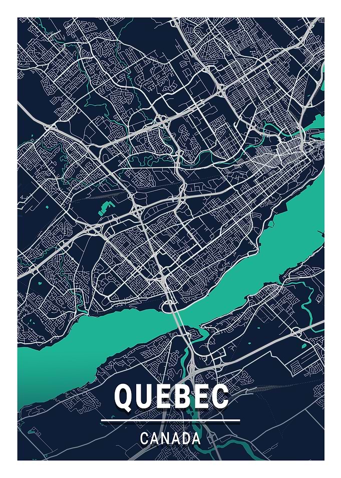 Quebec Blue Dark City Map