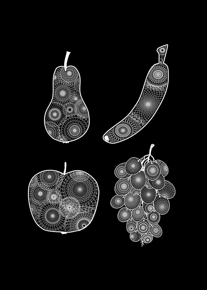 Fruits mandala monochrome