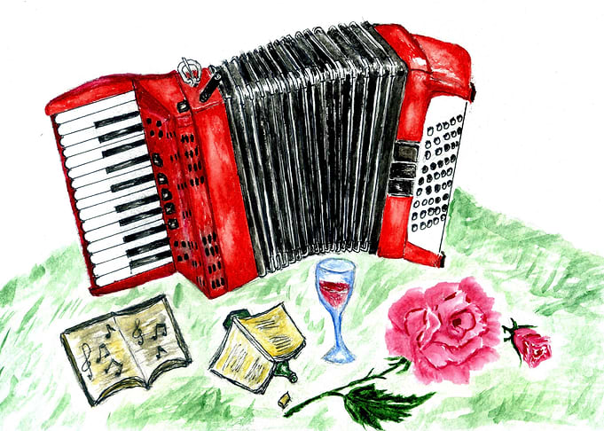 Red accordion painting