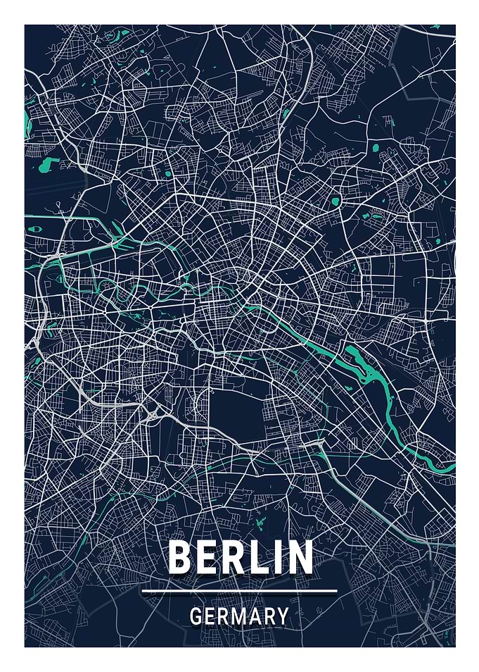 Berlin Blue Dark City Map