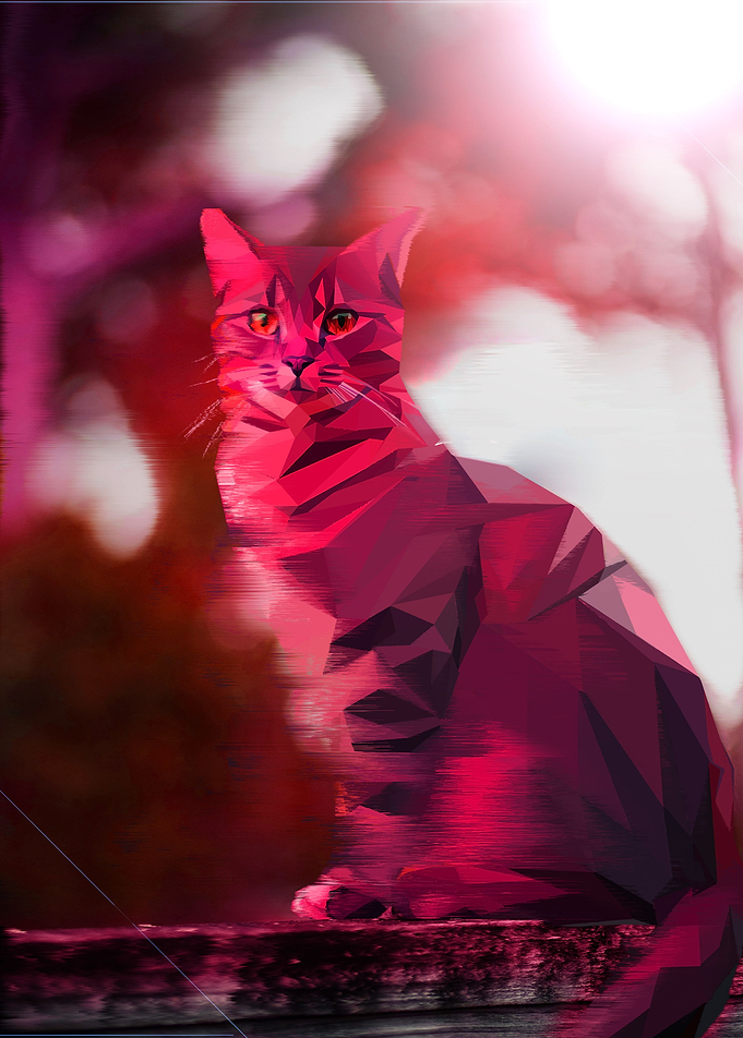 Pink Cat in Low Poly Style