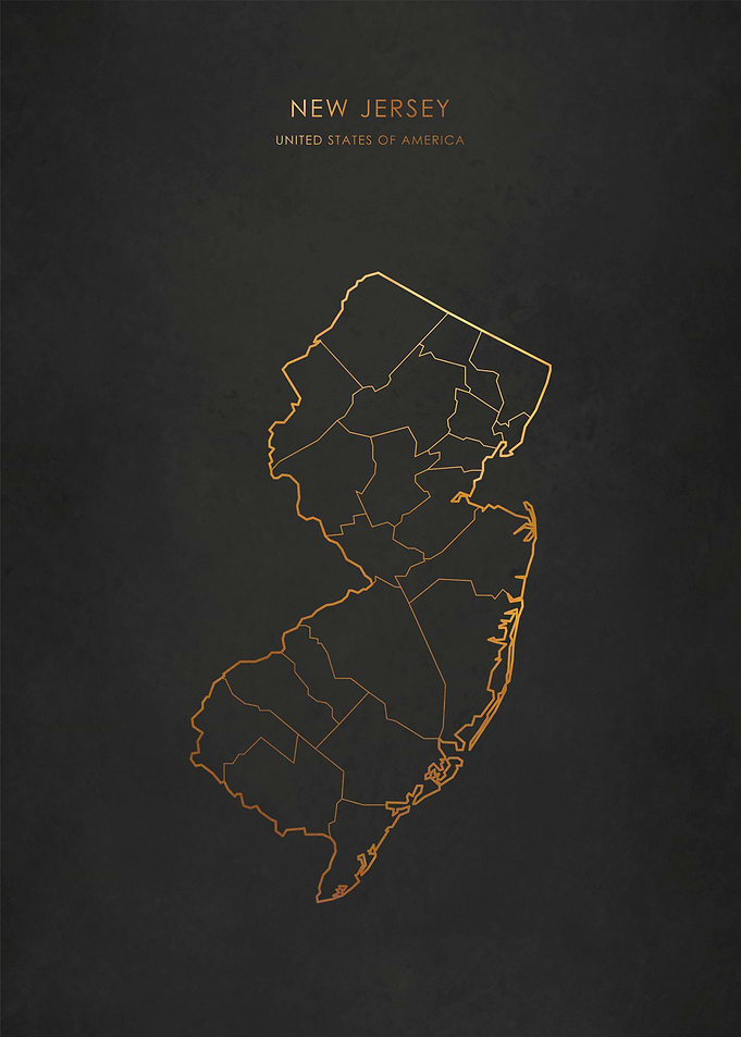 Gold New Jersey Map