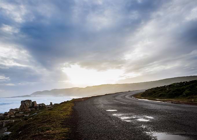 Tar road along coastline
