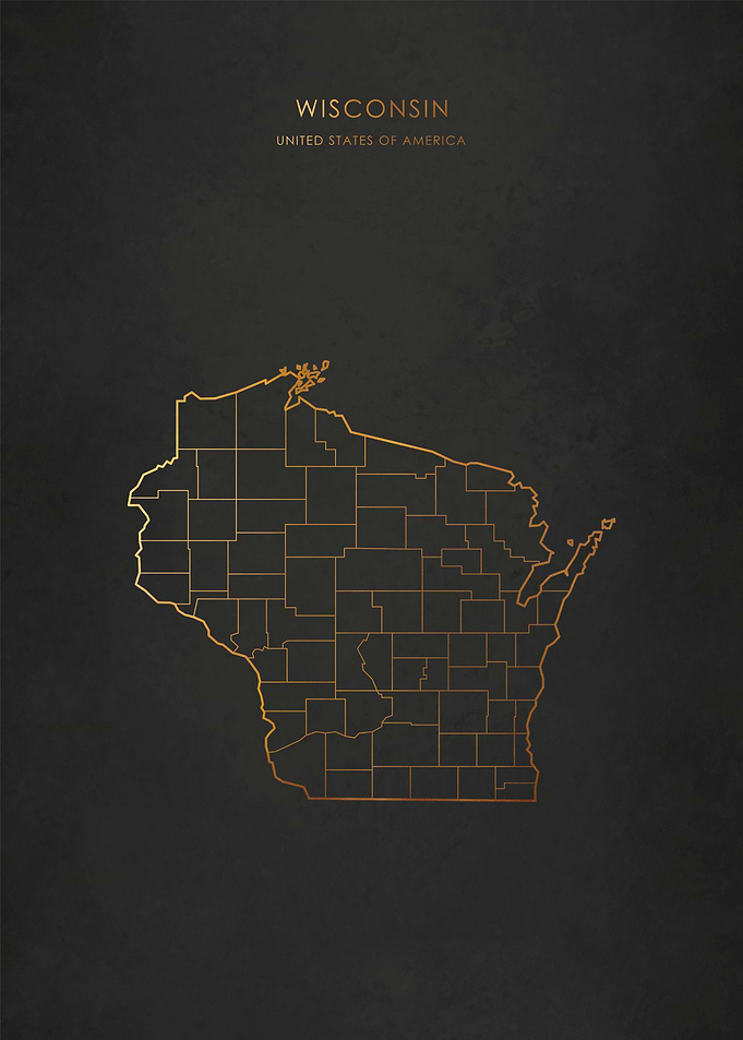 Gold Wisconsin Map