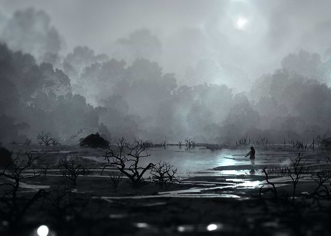 Lake Pictorial art Night
