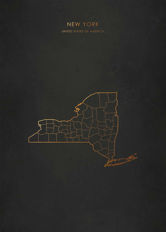 Gold New York State Map