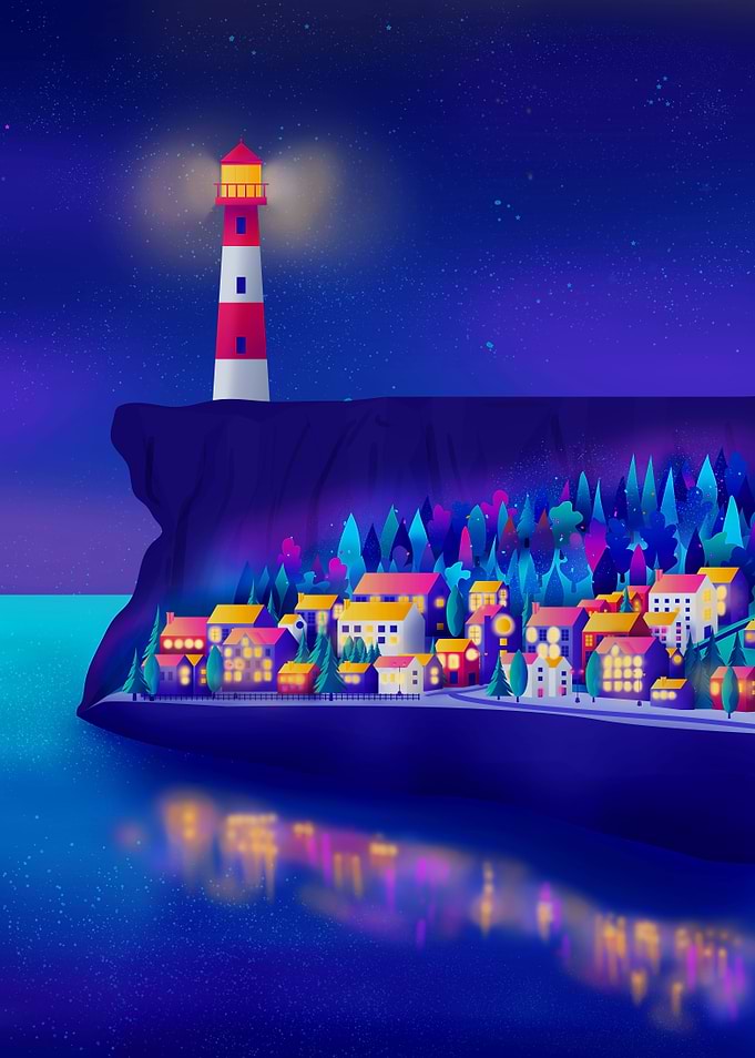 Lighthouse at Night Cove