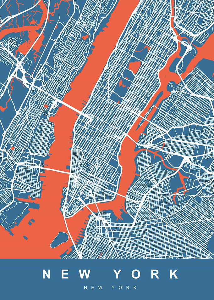 New York City Map Blue