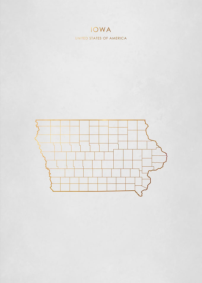 Gold Iowa State Map
