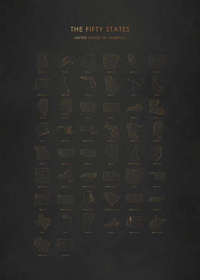 Gold 50 USA States Maps