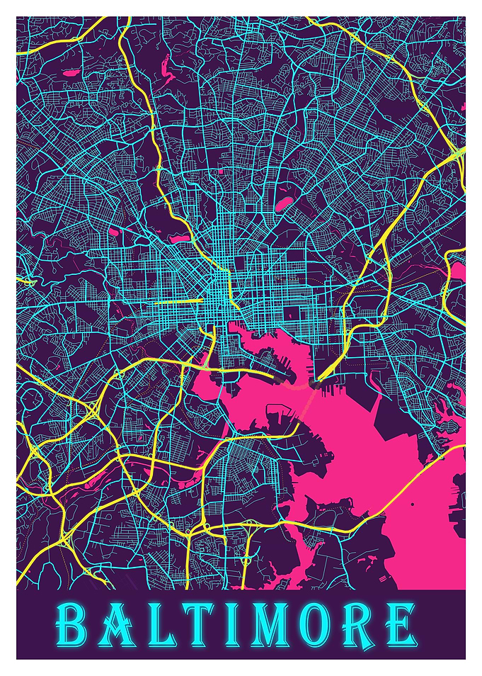Baltimore Neon City Map