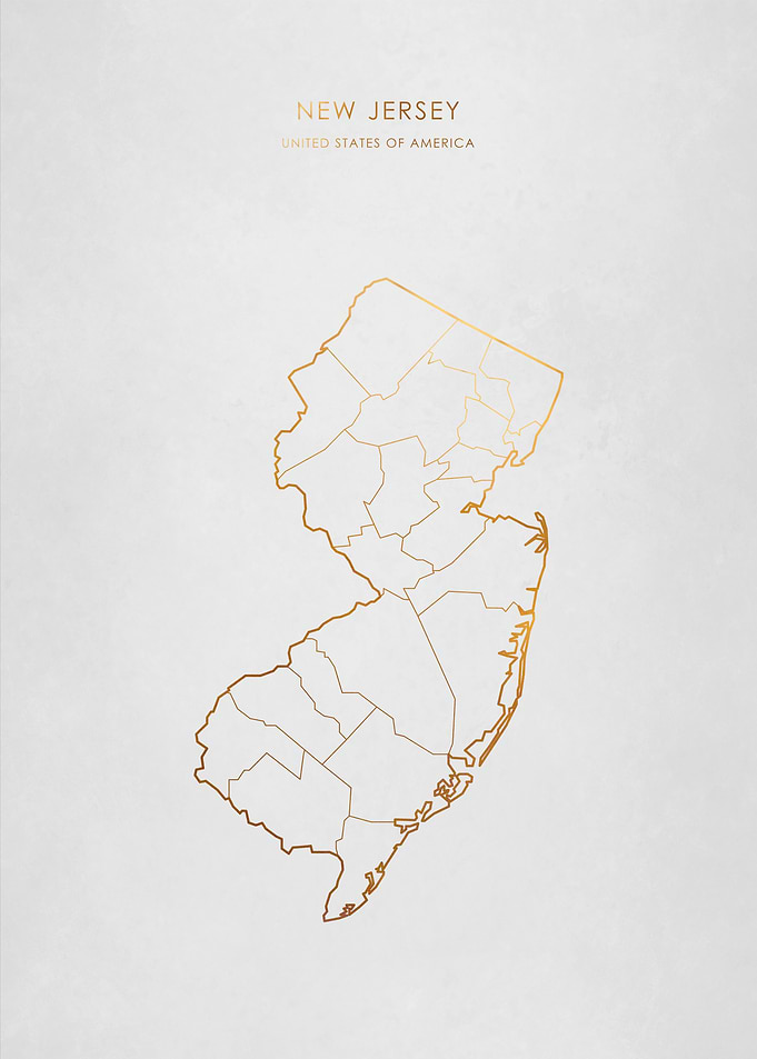 Gold New Jersey Map