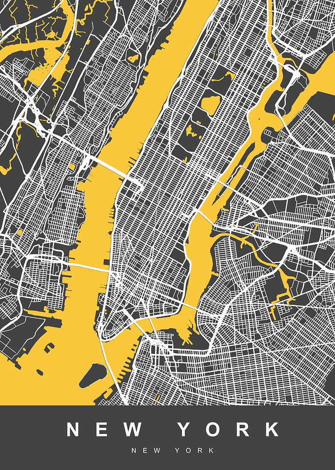 New York Map Black