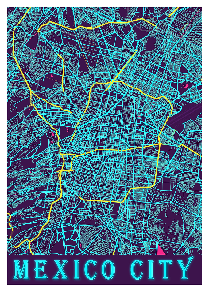 Mexico City Neon City Map