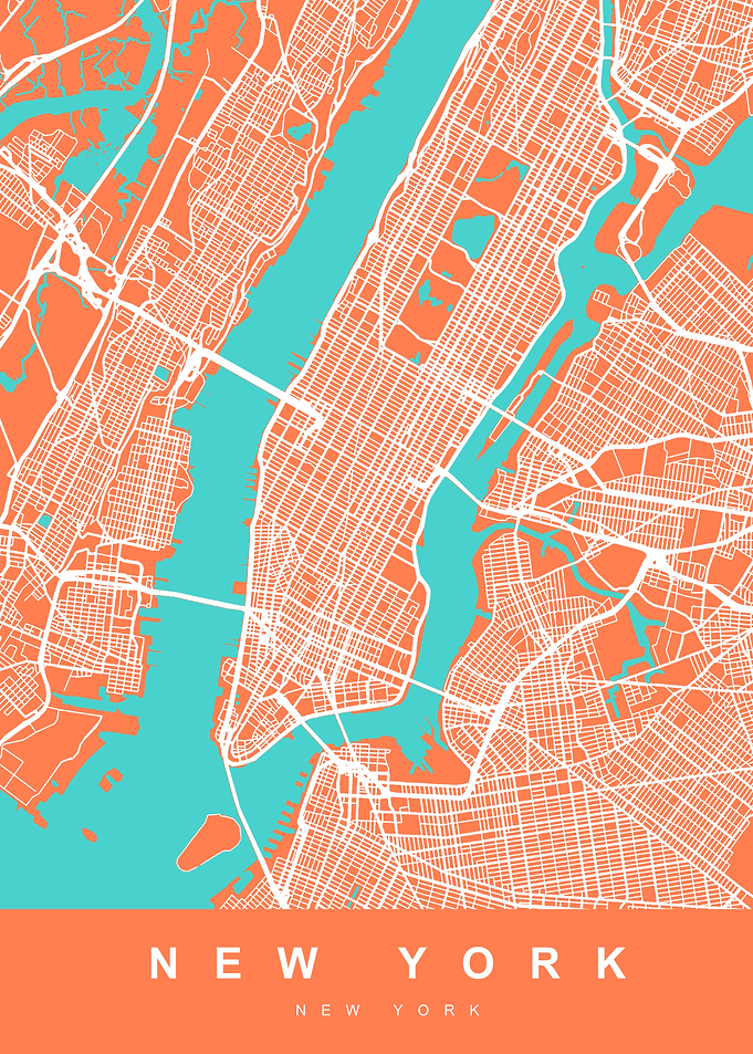 New York Map Coral