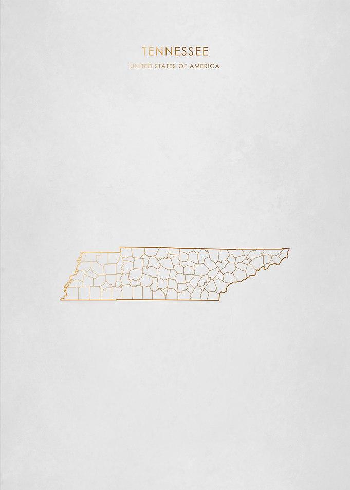 Gold Tennessee State Map