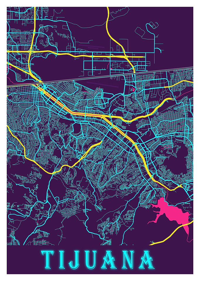 Tijuana Neon City Map