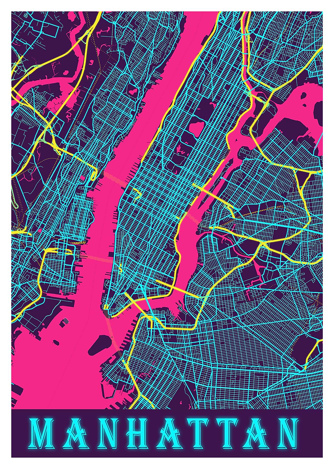 Manhattan Neon City Map